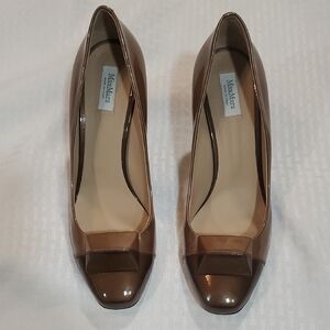 MaxMara Brown High-Heeled Pumps with a shiny Finish